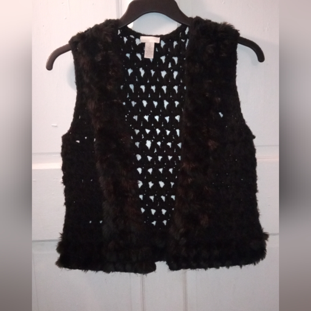Chico's Faux Fur Crochet Vest-Black size 0